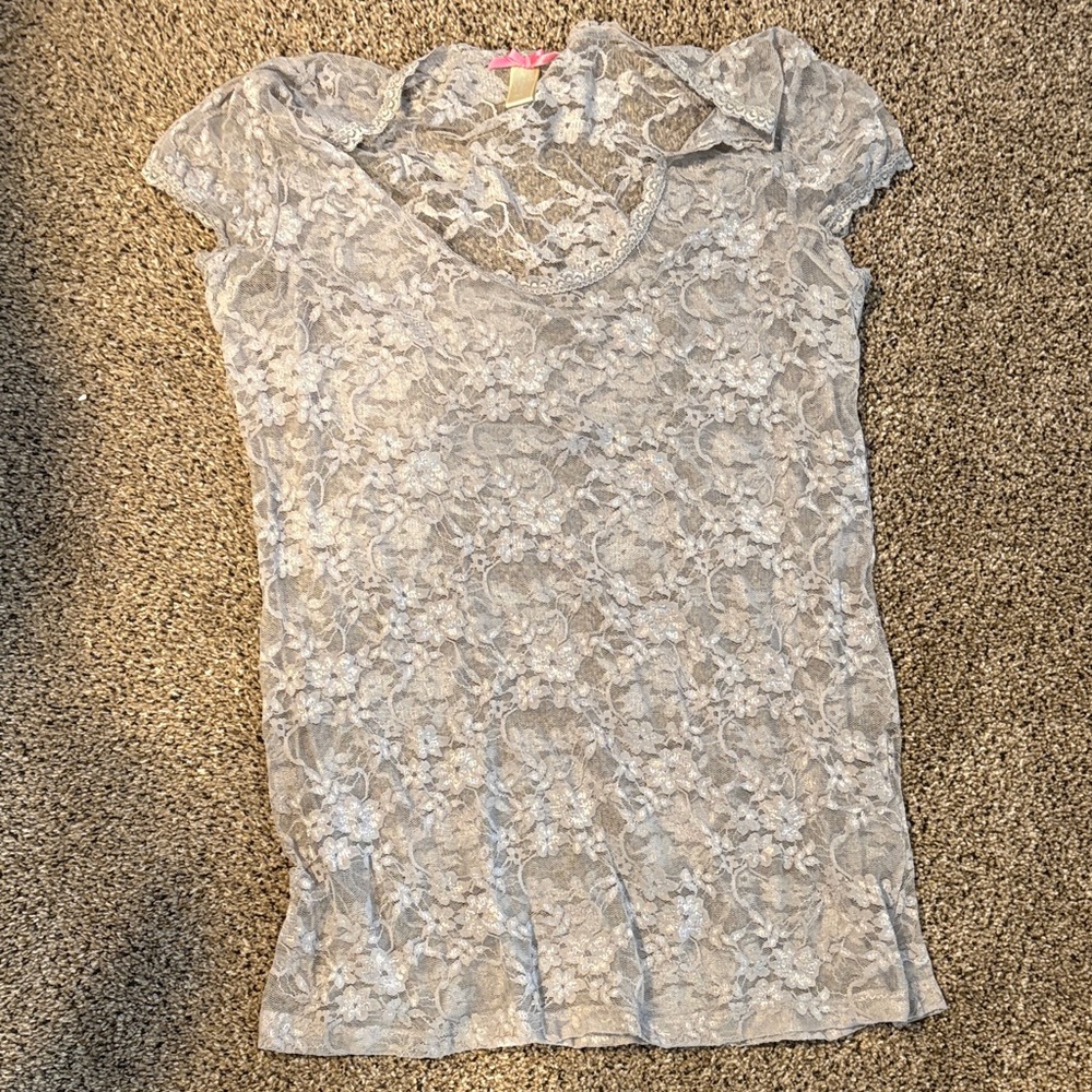 DownEast Floral Lace Top - Soft Gray